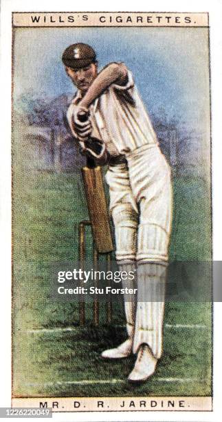 Cricket player D.R Jardine of Surrey and England, illustrated on a Wills Tobacco Cigarette Card from 1928.