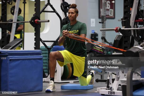 Mercedes Russell of the Seattle Storm works out before practice on July 10, 2020 at IMG Academy in Bradenton, Florida. NOTE TO USER: User expressly...