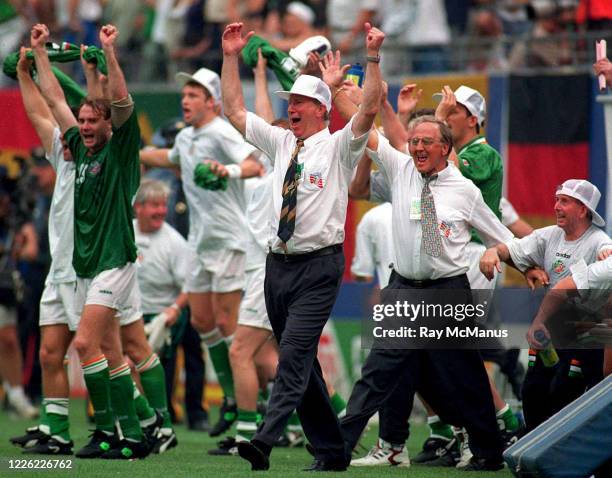 New Jersey , United States - 18 June 1994; Republic of Ireland manager Jack Charlton celebrates his side's victory following the FIFA World Cup 1994...