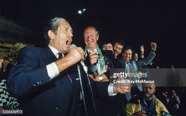 Dublin , Ireland - 1 July 1990; Tánaiste Tánaiste Brian Lenihan T.D., left, and Republic of Ireland manager Jack Charlton during a homecoming...