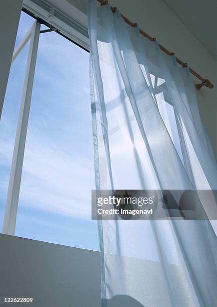 sheer window panel and window - curtain blowing stock pictures, royalty-free photos & images