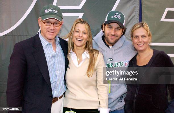 New York Jets owner Woody Johnson, Suzanne Johnson, Julie Yaeger and Paul Rudd attend the New York Jets vs Buffalo Bills game at The Meadowlands on...