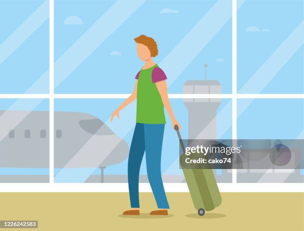 man with baggage vector illustration - walking airport stock illustrations
