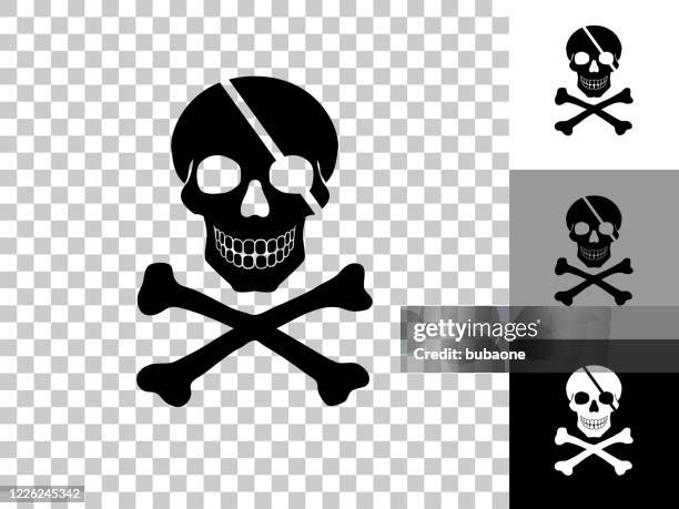 pirate skull & bones icon on checkerboard transparent background - eye patch stock illustrations
