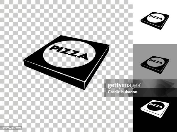 pizza box icon on checkerboard transparent background - pizza box stock illustrations
