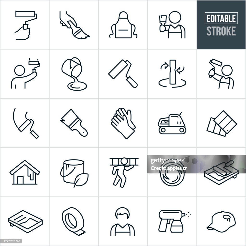 House Painting Thin Line Icons - Editable Stroke