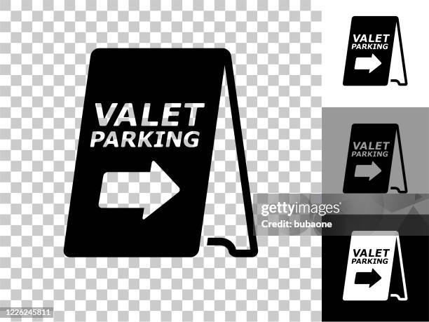 valet parking sign icon on checkerboard transparent background - valet stock illustrations