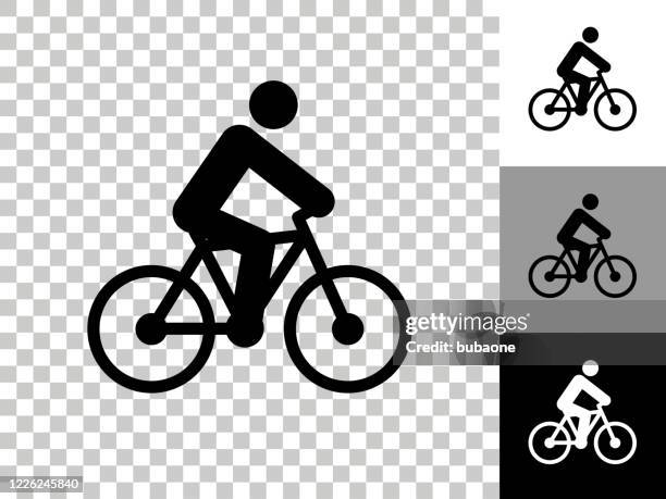 mann auf dem bike-icon auf checkerboard transparenten hintergrund - bike icon stock-grafiken, -clipart, -cartoons und -symbole