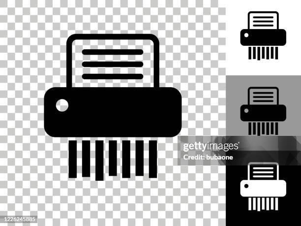 shredding papier-symbol auf checkerboard transparenten hintergrund - geschreddert stock-grafiken, -clipart, -cartoons und -symbole
