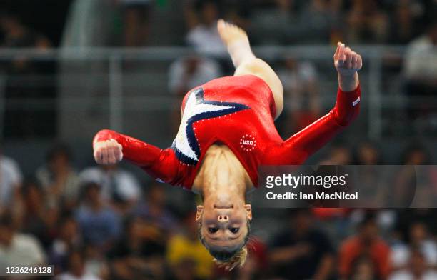 Alicia Sacramone of the United States competes on the balance beam during qualification for the women's artistic gymnastics event held at the...