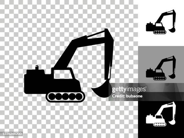 bagger-symbol auf checkerboard transparenten hintergrund - baggerschaufel stock-grafiken, -clipart, -cartoons und -symbole