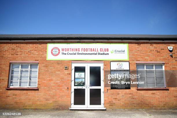 General view of Worthing FC ground at Woodside Road on May 21, 2020 in Worthing, United Kingdom. Worthing FC were top of the Isthmian Premier League...