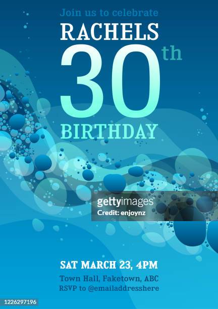 stockillustraties, clipart, cartoons en iconen met blauwe 30ste verjaardagsuitnodiging - 30th birthday