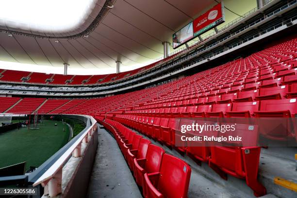 General view of the empty stands of Akron stadium before the game between Chivas and Mazataln FC as part of the friendly tournament Copa GNP por...