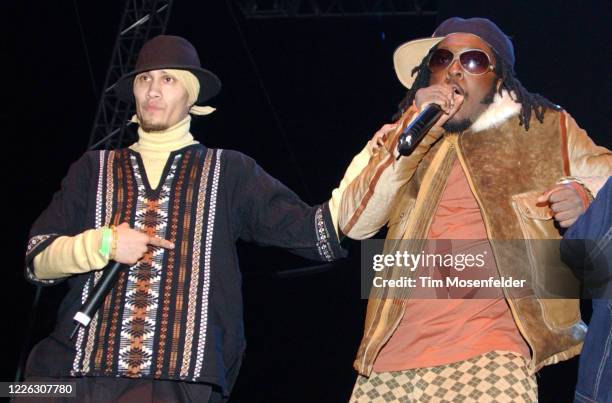 Taboo and Will.I.Am of Black Eyed Peas perform during Coachella 2003 at the Empire Polo Fields on April 26, 2003 in Indio, California.