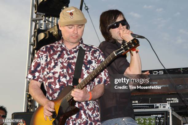 Andrew Innes and Bobby Gillespie of Primal Scream perform during Coachella 2003 at the Empire Polo Fields on April 27, 2003 in Indio, California.