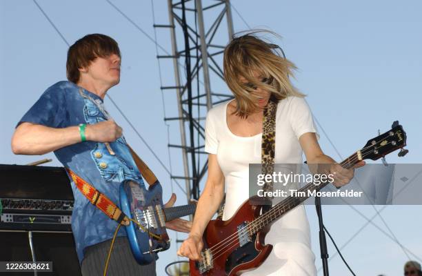 Thurston Moore and Kim Gordon of Sonic Youth perform during Coachella 2003 at the Empire Polo Fields on April 27, 2003 in Indio, California.