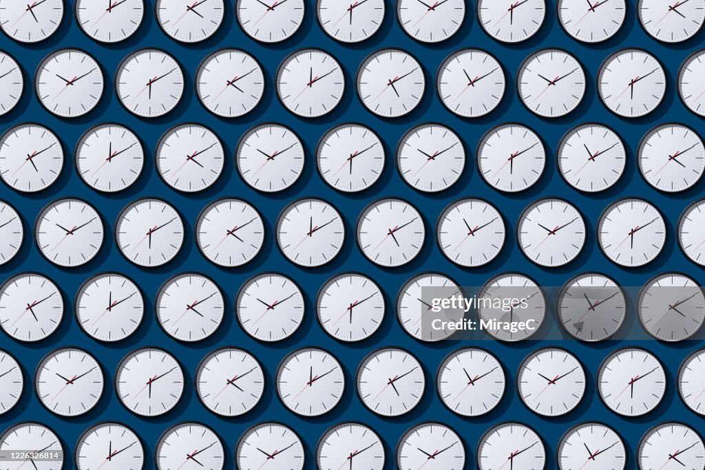 Arranged Timezone Clocks on Blue