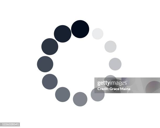 black and white loading circle indicator on white background - temporary icon stock illustrations