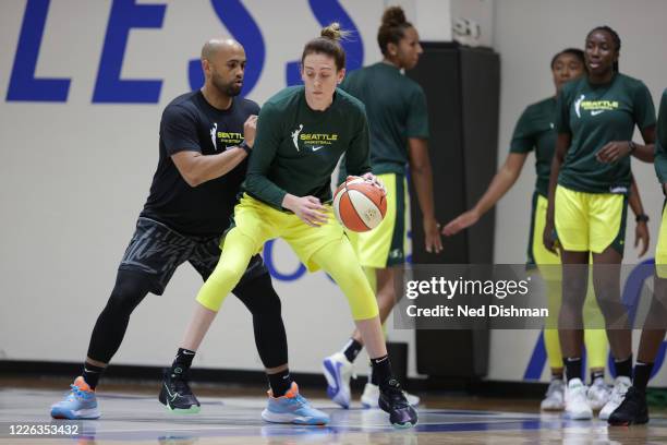 Breanna Stewart of the Seattle Storm handles the ball during practice on July 11, 2020 at IMG Academy in Bradenton, Florida. NOTE TO USER: User...