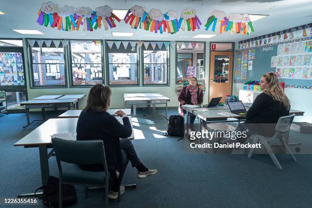 Grade 2 teachers participate in a meeting in preparation for opening next week at Lysterfield Primary School on May 22, 2020 in Melbourne, Australia....