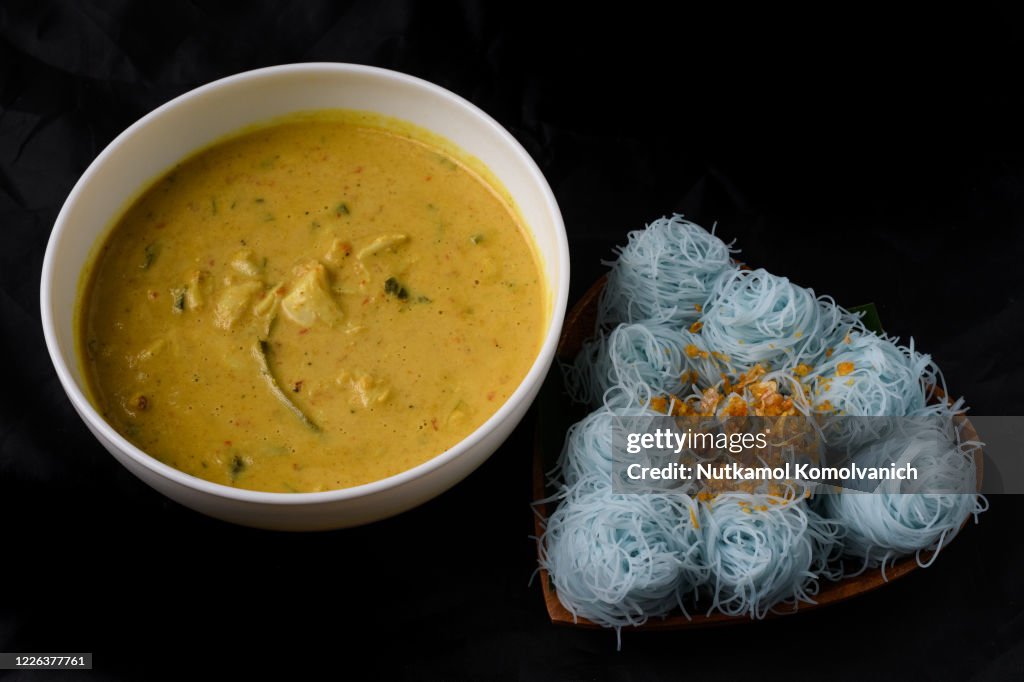 Thai style food , Crab coconut milk curry  with natural steamed small noodle