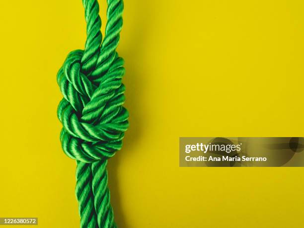 climbing knots on a yellow background - lace fastener stock-fotos und bilder