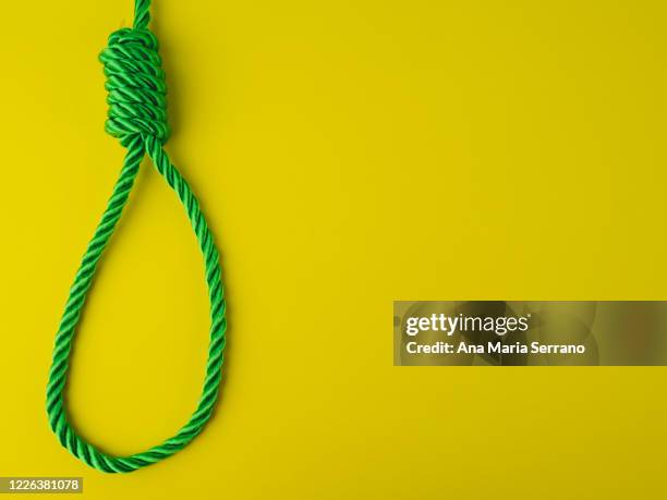 a hangman's knot on a yellow background - death penalty stock pictures, royalty-free photos & images
