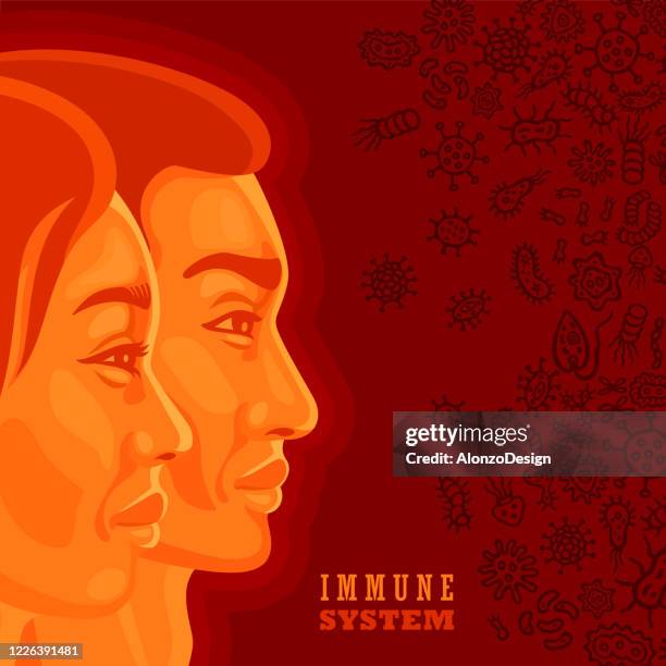 immune system concept design. man and woman faces side view. - immunology icon stock illustrations