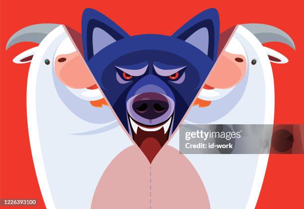 wolf in sheep costume - gray wolf stock illustrations