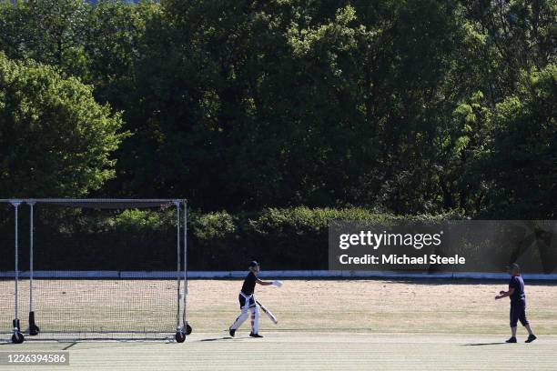 Net session under the strict ECB guidlines is observed at Kilve Cricket Club on May 20, 2020 in Kilve, England. The coronavirus and the disease it...