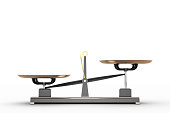 Weight-lifting scale with an imbalance on a white background. Side view. With copy space. 3d rendering