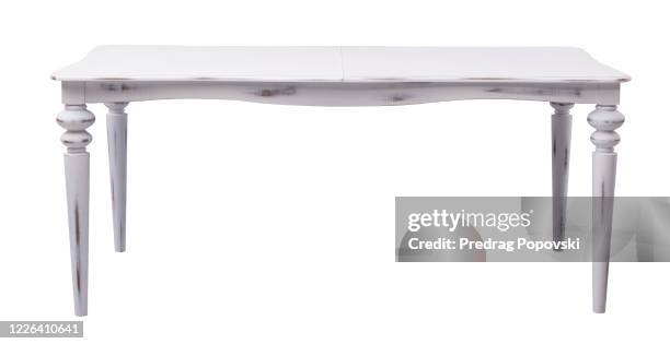 empty , clean wooden table isolated on white background - wooden dining table stock pictures, royalty-free photos & images