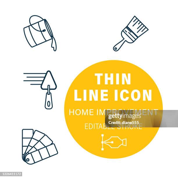 thin line interior design diy icon set - spackling wall stock illustrations