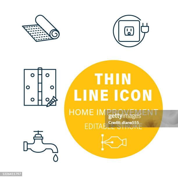 thin line renovation diy icon set - hinge stock illustrations