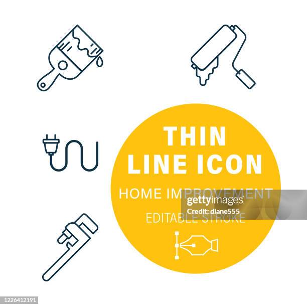 stockillustraties, clipart, cartoons en iconen met tools thin line home improvement diy icon set - paint tube