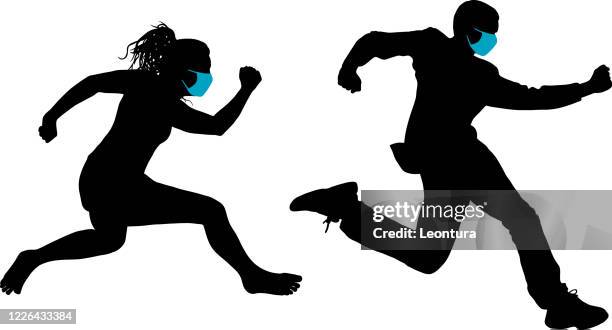 laufen von covid-19 - sprint sport wettbewerbsform stock-grafiken, -clipart, -cartoons und -symbole