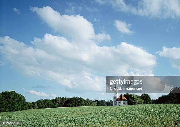 church and grassland - freistaat bayern stock pictures, royalty-free photos & images
