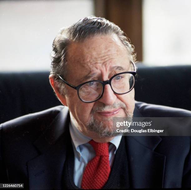 View of American photographer Arnold Newman during an event , Detroit, Michigan, November 21, 1998.