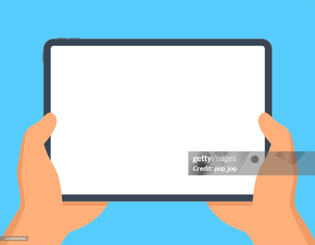 Hands Holding Tablet White Empty Screen Vector Illustration Of Tab Pad In  Hand Template High-Res Vector Graphic - Getty Images