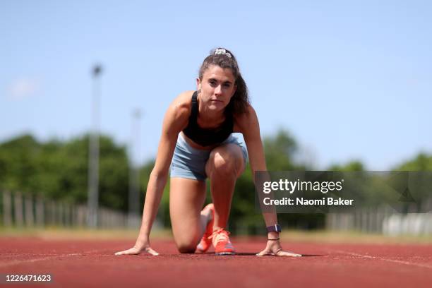 Paralympian Olivia Breen of Great Britain continues to train in isolation at a local running track near to her Family home in Liphook on May 22, 2020...