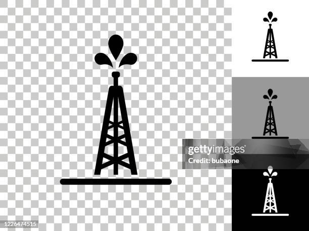 oil drill icon on checkerboard transparent background - hydraulic fracturing icons stock illustrations