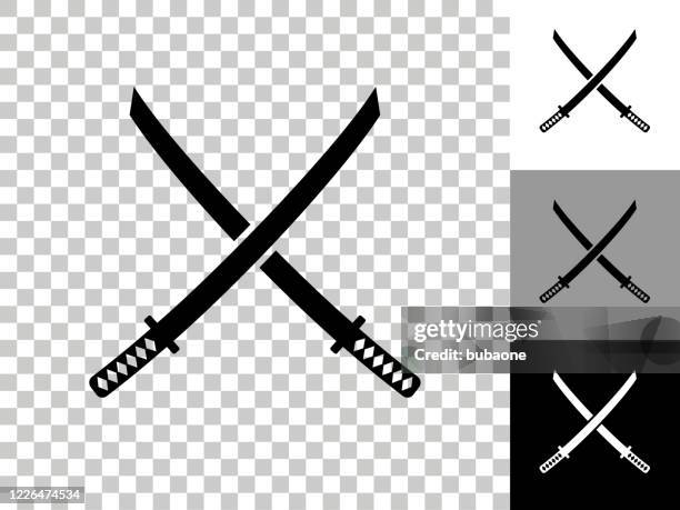 katana swords icon on checkerboard transparent background - samurai sword stock illustrations