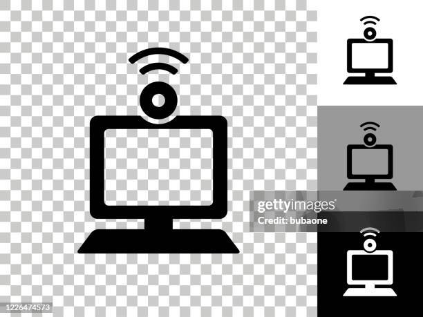 computer and video chat icon on checkerboard transparent background - multiple computer screens white background stock illustrations