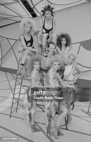 Comedian Kenny Everett and dance troupe Hot Gossip on the set of the ...