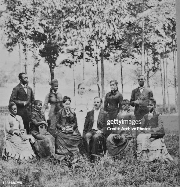 The Fisk Jubilee Singers, an African-American a cappella ensemble made up of students from Fisk University in Nashville, Tennessee, during a trip to...