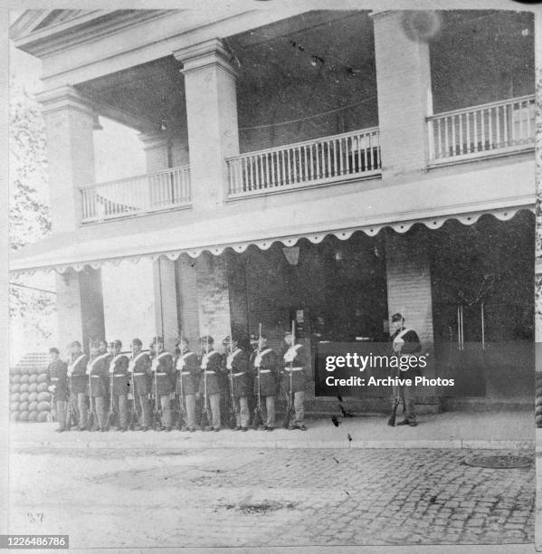 Marines on guard in Brooklyn Navy Yard in New York City, circa 1862.