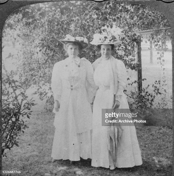 Ethel Roosevelt and Edith Roosevelt , the daughter and wife of US President Theodore Roosevelt, at their summer home in Oyster Bay, New York State,...