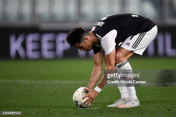 Cristiano Ronaldo of Juventus FC prepares for a penalty kick during the Serie A football match between Juventus FC and Atalanta BC. The match ended...