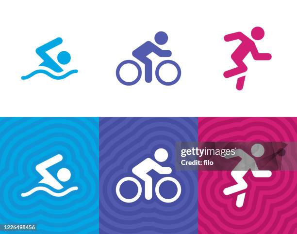 illustrations, cliparts, dessins animés et icônes de natation cyclisme et exécution des symboles et des icônes - club de remise en forme